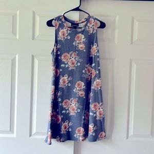 Blue Floral Tank Dress- Casual- Size LG